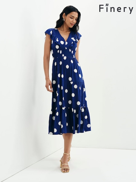 Blue - Finery Mattie V-neck Tiered Midi Dress