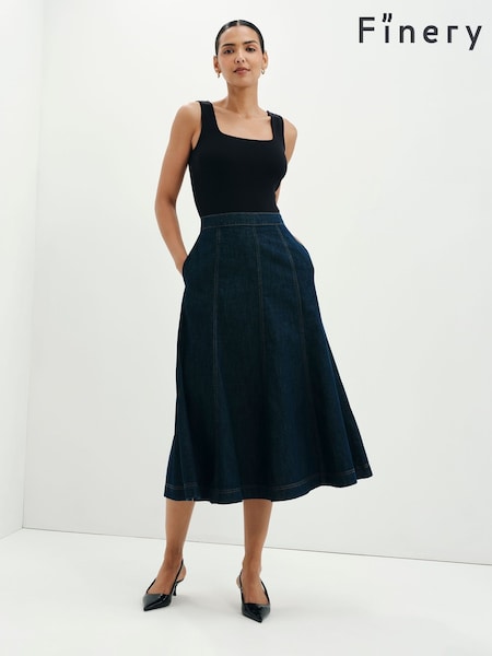 Indigo Blue - Finery Dana Denim Midi Skirt