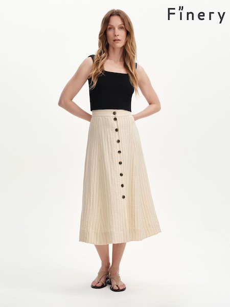 Natural - Finery Frances Stripe Button Through Midi Skirt