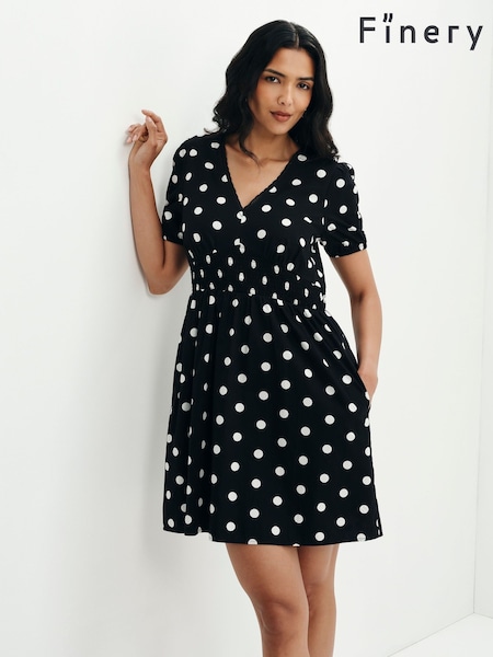 Black - Finery Meadow Polka Dot Cotton Short Dress