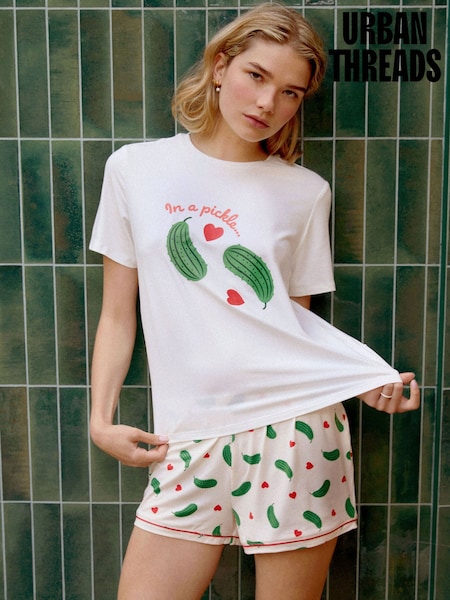 Natural - Urban Threads In A Pickle Print Short Pyjamas Set