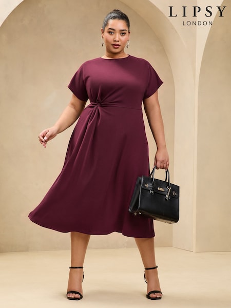 Burgundy Red - Lipsy Side Knot Shorts Sleeve Midi Dress