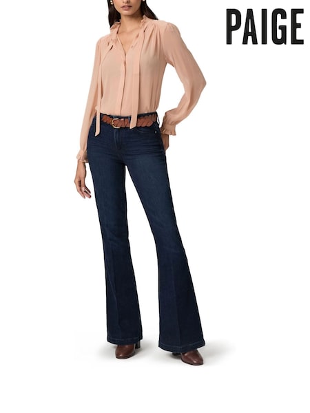 Blue - Paige Genevieve 32" High Rise Bespoke Wash Flared Jeans