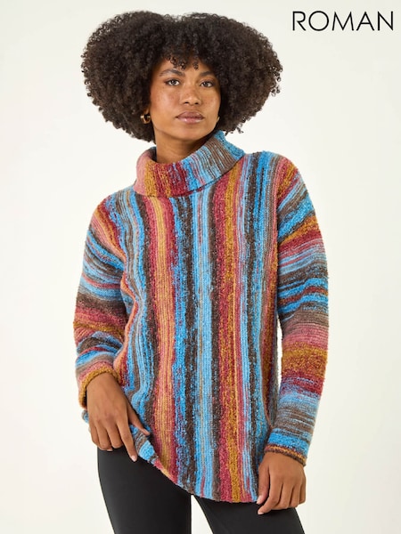 Brown - Roman Space Dye Roll Neck Knit Jumper