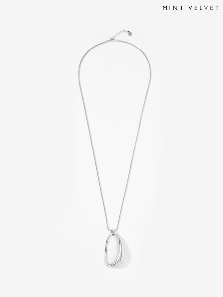 Silver Tone - Mint Velvet Sculpted Long Pendant
