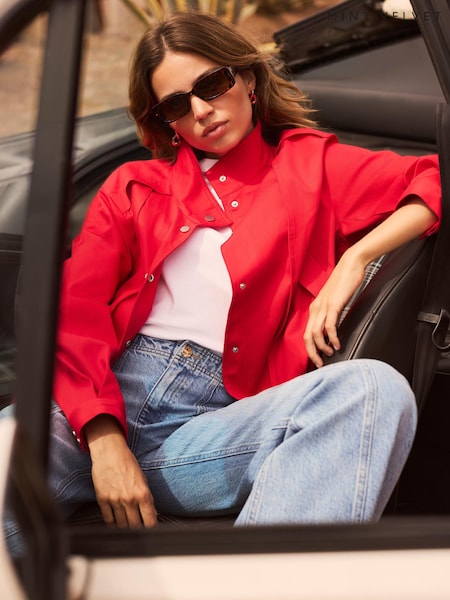 Red - Mint Velvet Funnel Neck Bomber Jacket