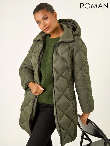 Green - Roman Diamond Quilt Padded Coat
