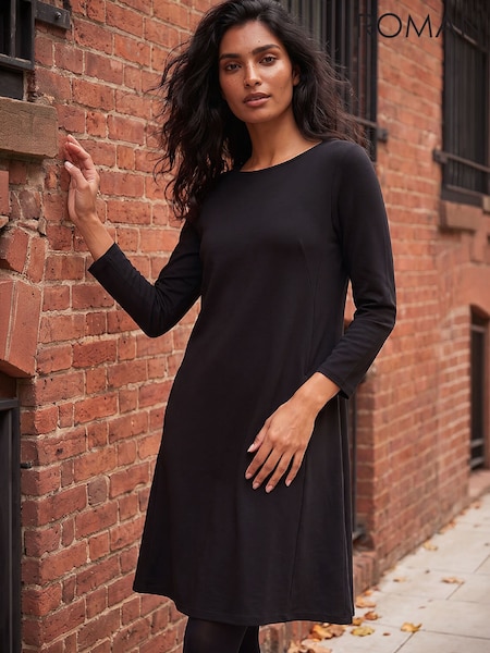 Black - Roman A-line Pocket Stretch Swing Dress