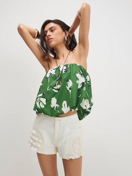 Green - River Island Sleeveless Floral Print Bandeau Bubble Hem Top