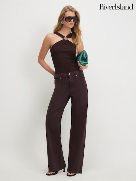 Brown - River Island High Rise Relaxed Straight Jeans