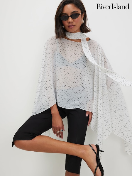 White - River Island Polka Dot Neck Cape Ponchos