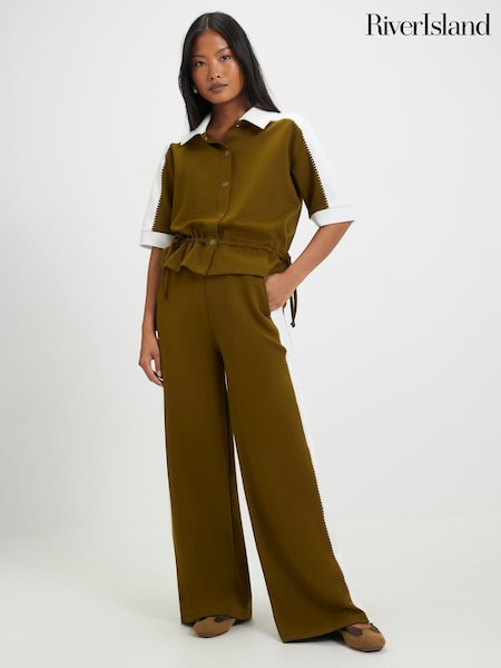 Green - River Island Petite Premium Colour Block Wide Leg Trousers
