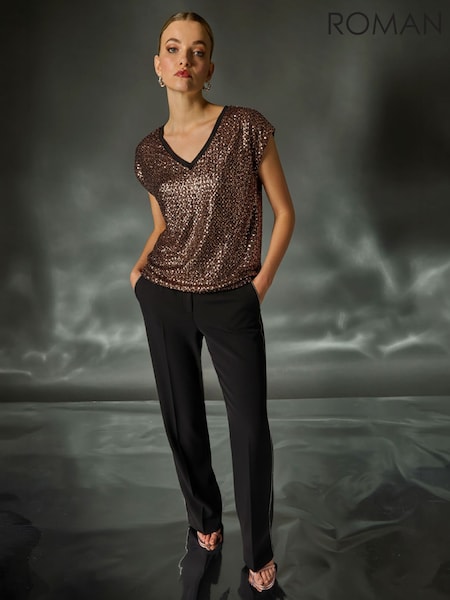 Metallic - Roman Sequin V-neck Stretch Top