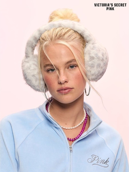 Grey Leopard - Victoria's Secret Pink Faux Fur Earmuffs