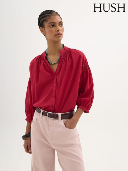 Red - Hush Mila Gathered Sleeve Blouse