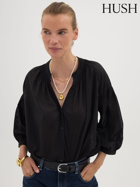 Black - Hush Mila Gathered Sleeve Blouse