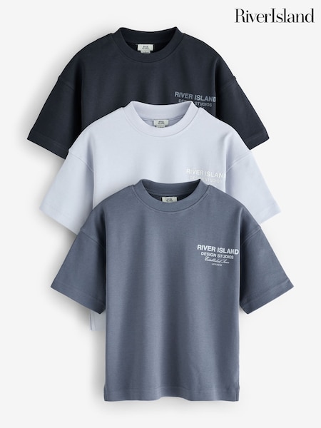 Brown - River Island Branded Back Print T-shirt 3 Pack