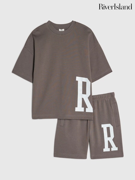 Brown - River Island River Varsity T-shirt & Shorts Set