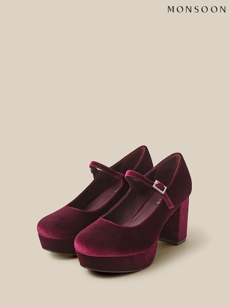 Red - Monsoon Polly Velvet Mary Jane Platform Heels