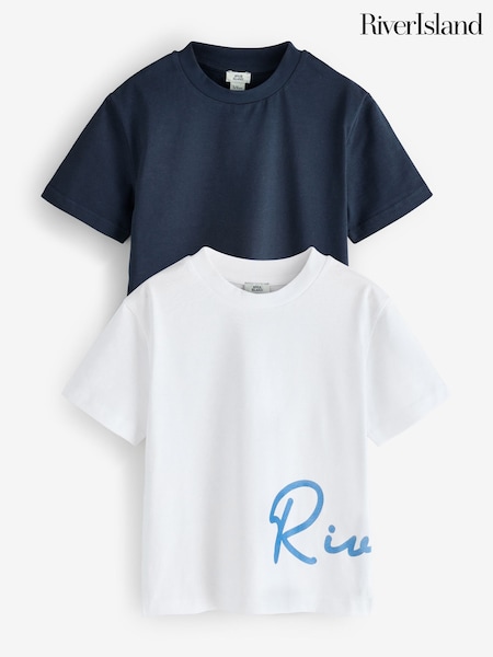 Blue - River Island River Logo Regular Fit T-shirt 2 Pack