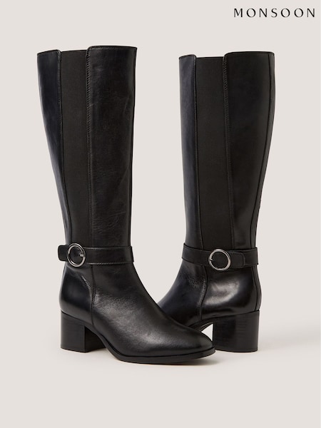 Black - Monsoon Tori Leather Knee High Boots