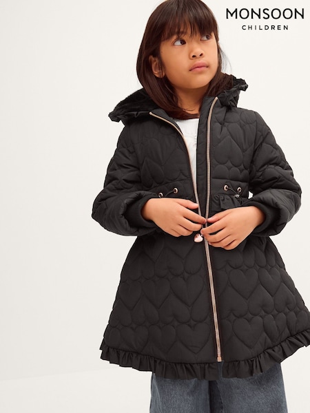 Black - Monsoon Harriett Heart Quilted Coat