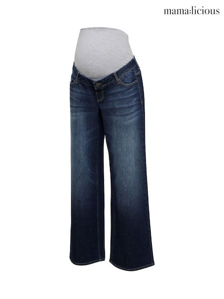 Blue - Mamalicious Maternity Over Bump Wide Leg Jeans