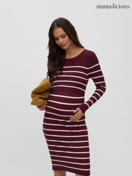 Red - Mamalicious Maternity And Nursing Long Sleeve Knitted Dress