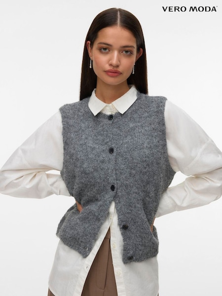 Grey - Vero Moda Knitted Button Down Vest