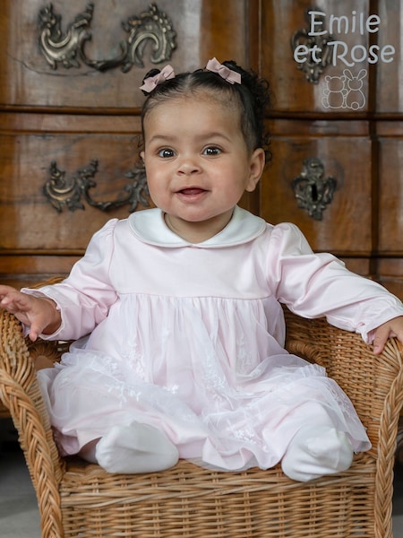Pink - Emile Et Rose Molly Jersey Dress With Embroidered Tulle Overlay & Tights