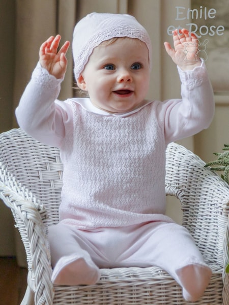 Pink - Emile Et Rose Minny Knitted Two-piece With Large Embroidered Collar, Foot-in Leggings & Hat Set