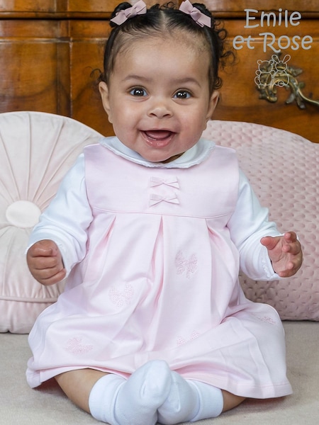 Pink - Emile Et Rose Mitzi Pinafore Dress With Embroidered Bows, Pleats And Body Vest Or Top
