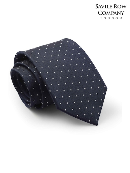 Blue - Regular The Savile Row Company Blue Spotted Pure Silk Tie