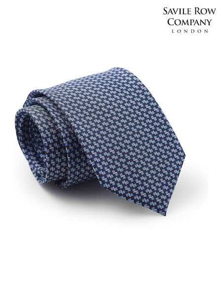 Blue - Regular The Savile Row Company Blue Square Print Pure Silk Tie