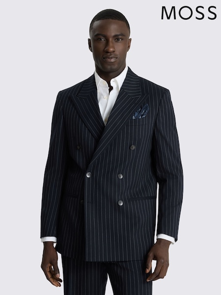 Blue - Regular Moss Relaxed Fit Stripe Suit Jacket