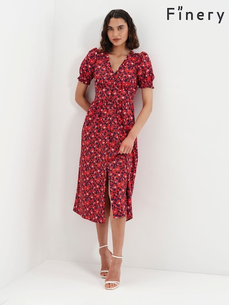 Red - Finery Samantha Button Through Midi Dress