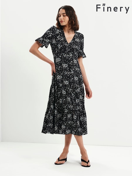 Black - Finery Sinead Button Through Tiered Midi Dress
