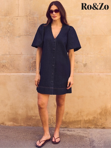 Dark Blue - Ro&zo Button Up Denim Mini Dress