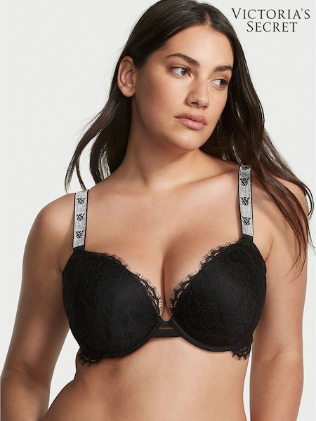 Victoria's Secret Black Monogram Push Up Shine Strap Bra (R83669) | £59
