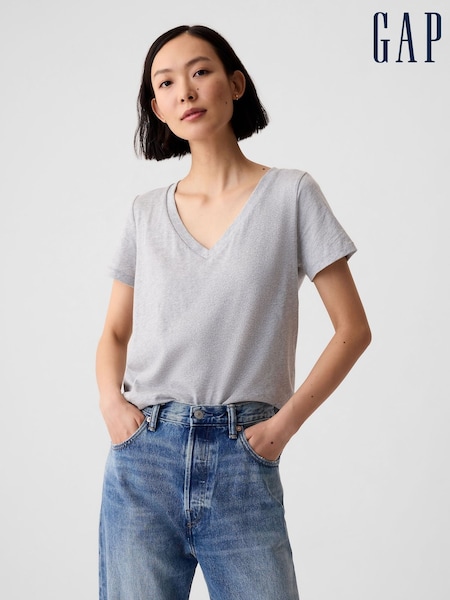 Gap Grey V-Neck Vintage 100% Organic Cotton Short Sleeve T-Shirt (R91630) | £18