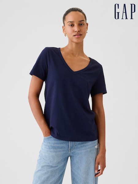 Gap Navy Blue V-Neck Vintage Short Sleeve T-Shirt (R91655) | £18