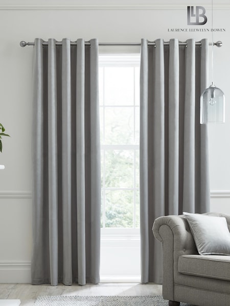 Laurence Llewelyn-Bowen Silver Montrose Velvet Blackout Thermal Eyelet Curtains (T00826) | £42 - £110