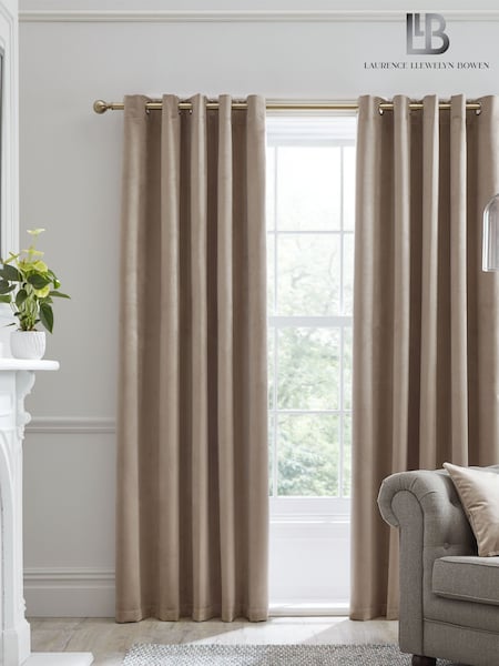 Laurence Llewelyn-Bowen Natural Montrose Velvet Blackout Thermal Eyelet Curtains (T00829) | £42 - £110