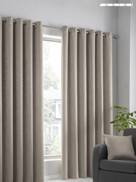 Fusion Natural Strata Room Darkening Woven Pair of Eyelet Curtains (T03554) | £35 - £65