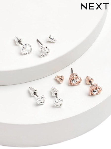 Rose Gold Tone/Silver Tone Heart Stud Earrings 3 Pack (T03974) | £6