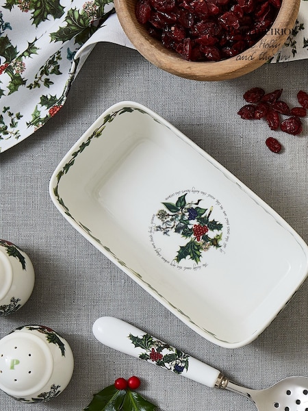 Portmeirion White Holly & Ivy Cranberry Dish And Slotted Spoon (T04055) | £29