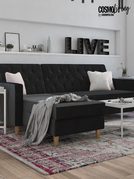 CosmoLiving Black Liberty Velvet Sectional Sofa Bed (T07767) | £850