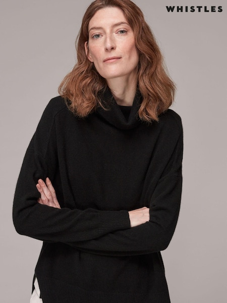 Whistles Black Cashmere Roll Neck Jumper (T08414) | £199
