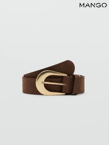 Brown - Mango Suede Gold Buckle Belt