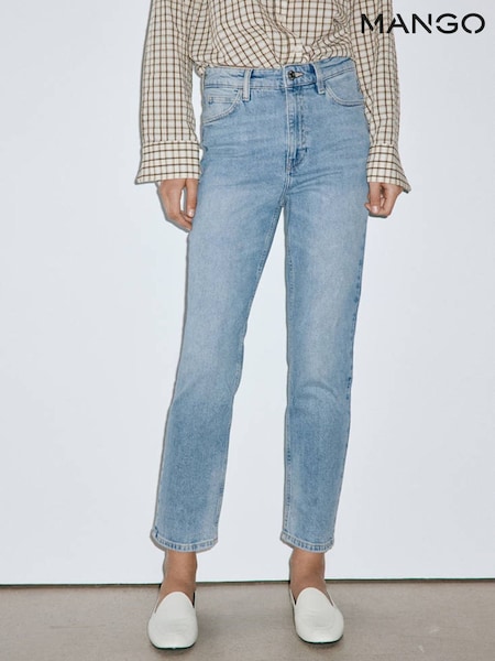 Blue - Mango Sienna High Waisted Cropped Straight Leg Jeans